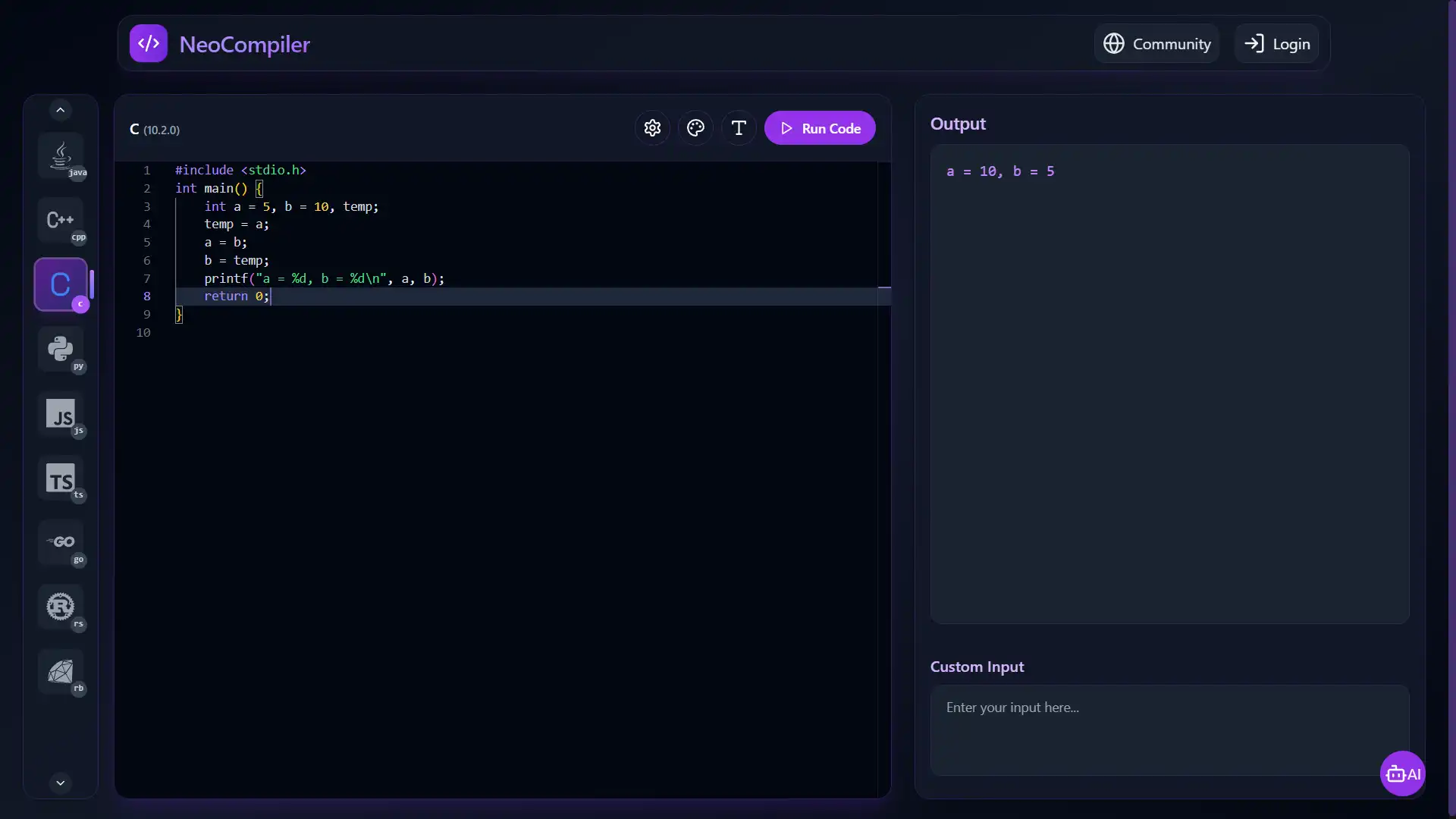 NeoCompiler Code Editor