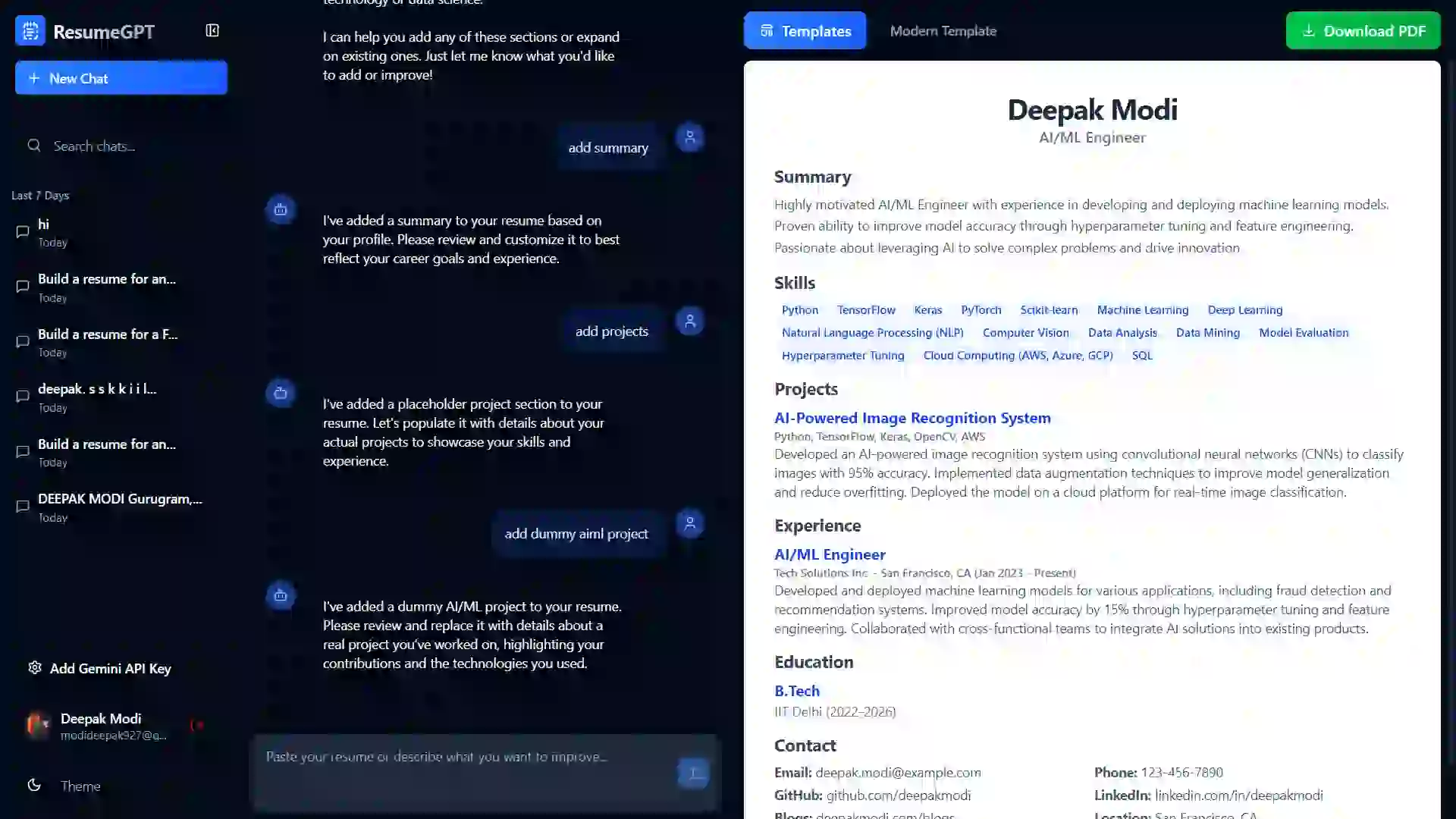 Live Resume Editor